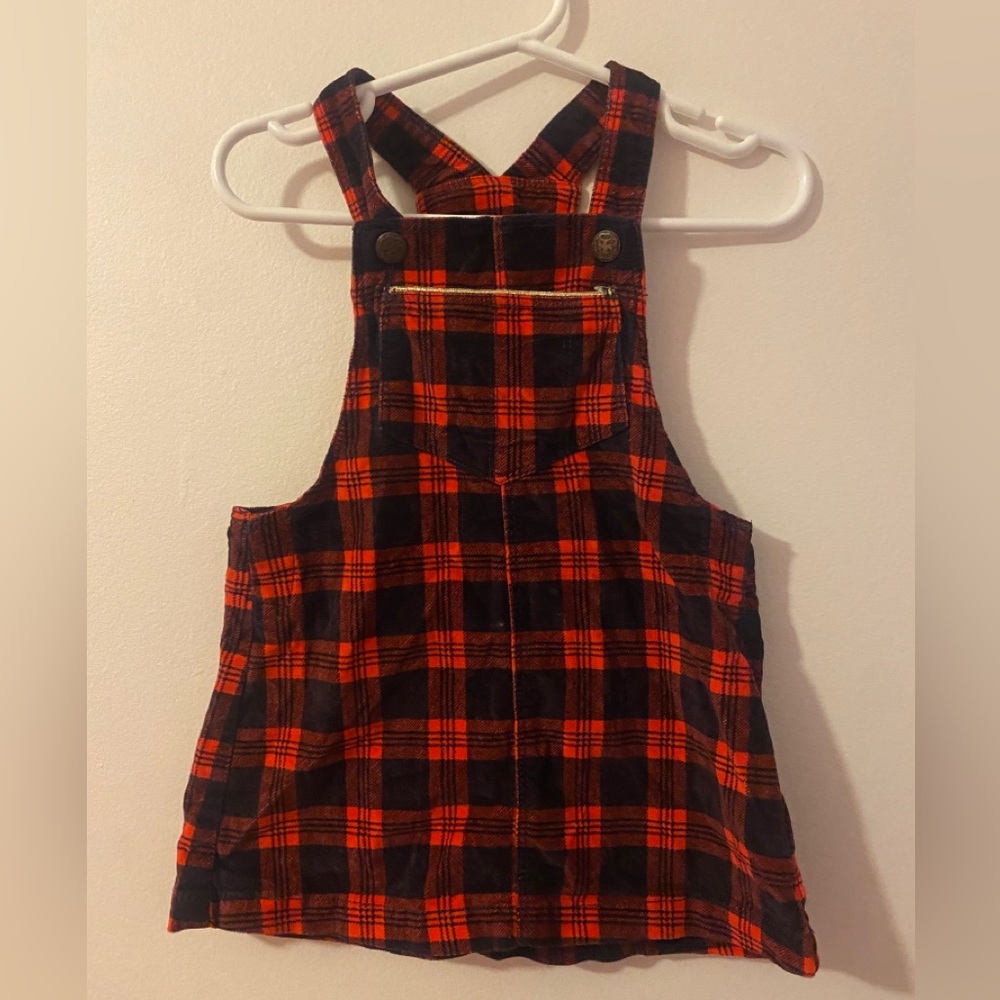 Oshkosh B'gosh Girl's Red/Black Plaid Overall Velour Dress 24M